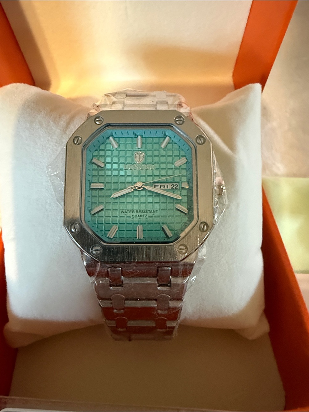 Longbo Collection Stainless Steel Quartz Watch with Teal Dial - Water Resistant